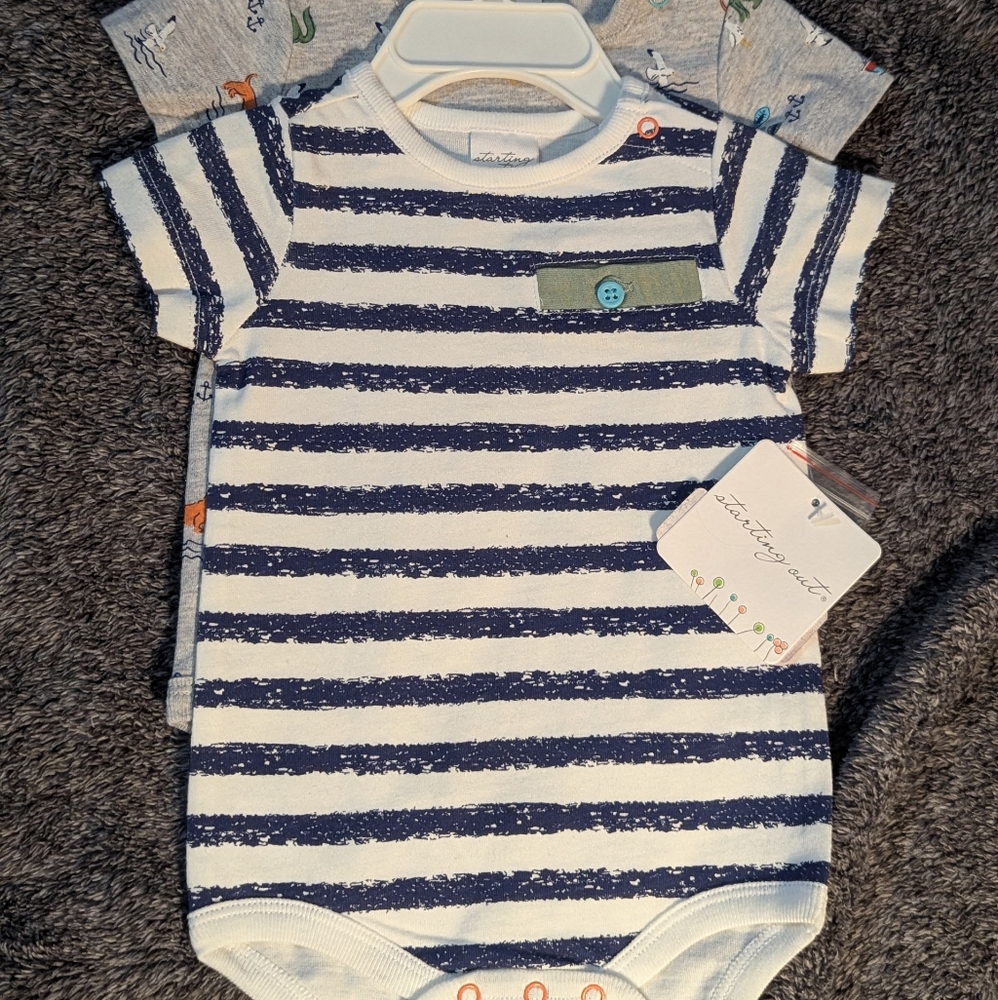 Starting Out Navy Striped Onesie Set